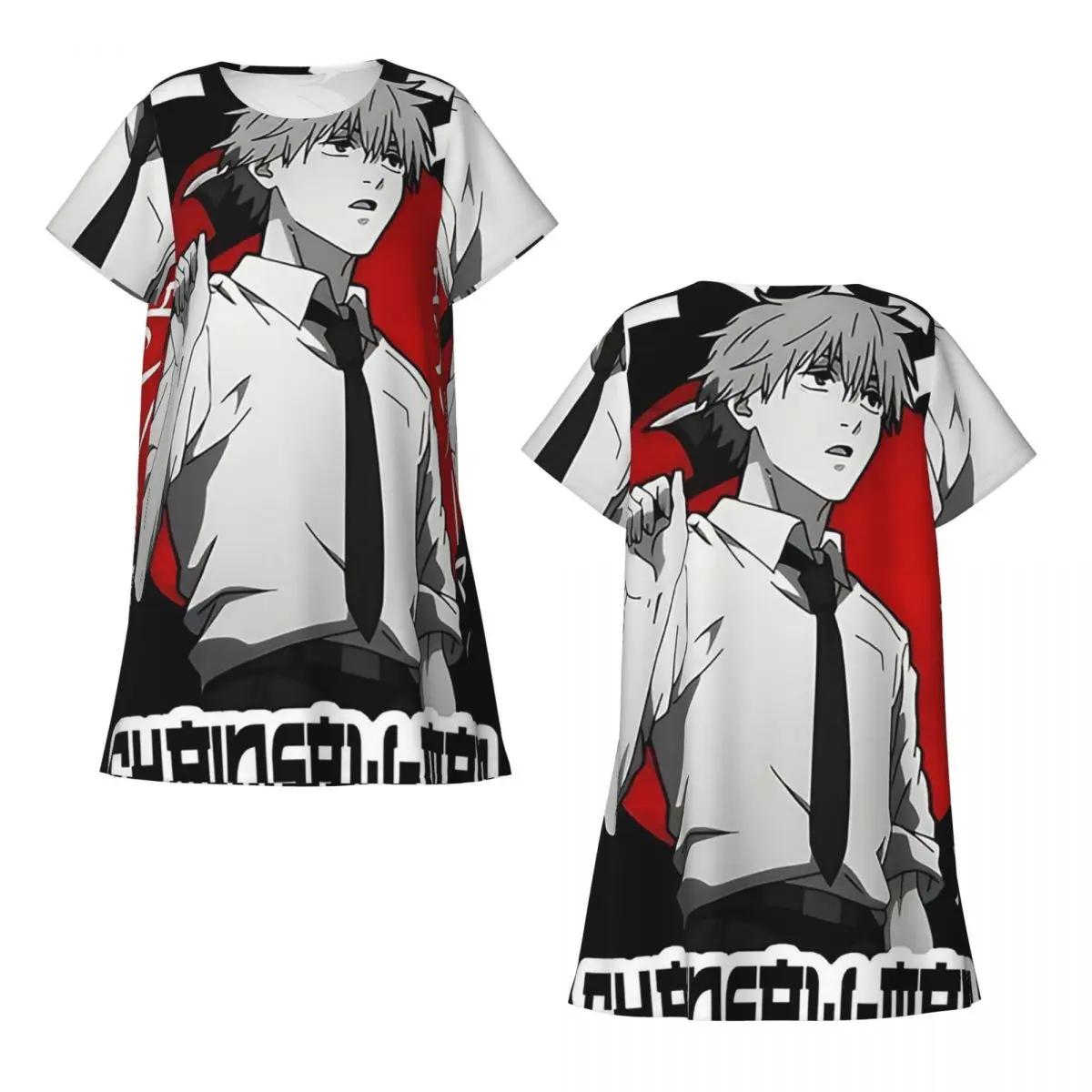 Custom Pochita Ramen Chainsaw Man Anime Short Sleeves Nightdress For Sleepshirts Women Short Sleeve Nightgowns Soft Pajama Dress