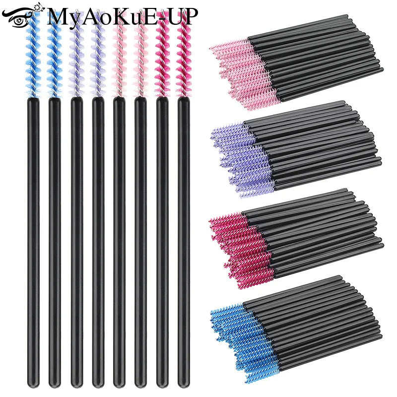 50pcs Disposable Makeup Brush Eyelash Microbrush Mascara Wands Cosmetics Applicator Eyebrow Comb Lash Extension Supplies Tool