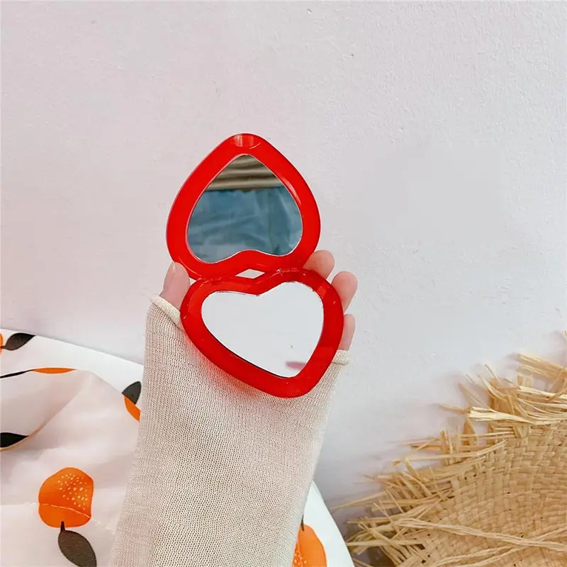 

Cute Cherry Heart-shaped Mini Mirror Handy Makeup Mirror Double-sided Portable Portable Mirror Cute And Convenient Heart Mirror