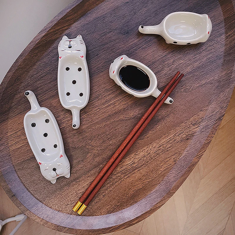 Cartoon Cat / Rabbit Sauce Dishes Ceramic Pot Sauce Dipping Dishes Kitchen Knife And Fork Holder Table Decoration