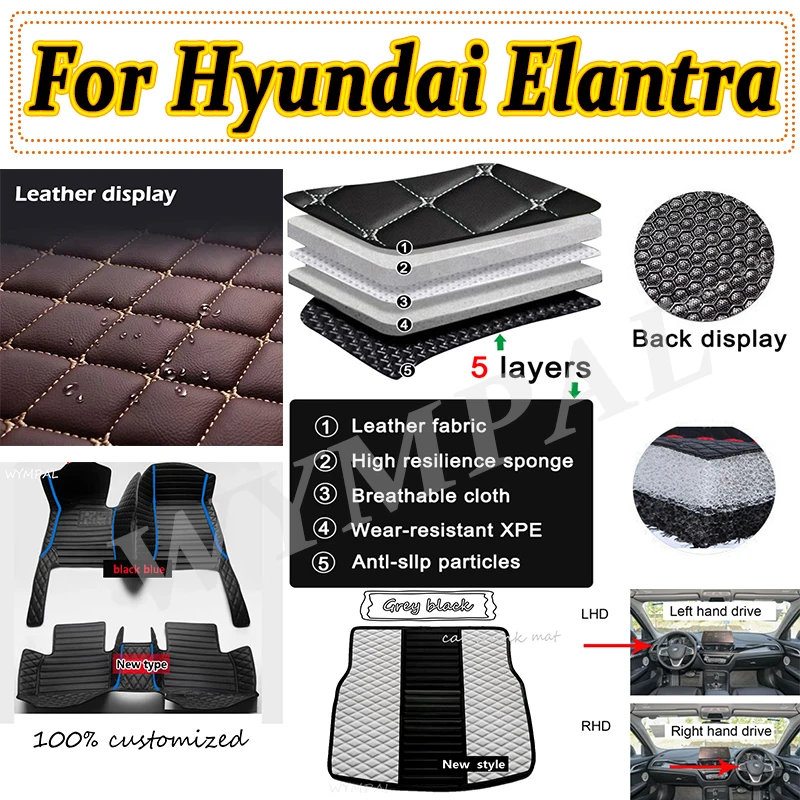 

Luxury Car Floor Mats For Hyundai Elantra Avante AD MK6 2017~2020 Rug Set Interior Parts Leather Mat Auto CarpetCar Accessories