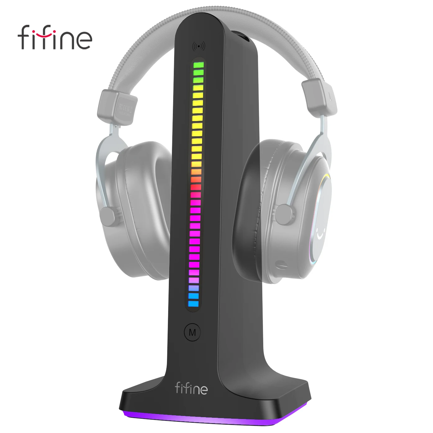 FIFINE RGB Headphone Stand,with Power Strip 2 in1,USB Headset Holder for Gaming Headphone/Bluetooth Headphone-Ampligame S3