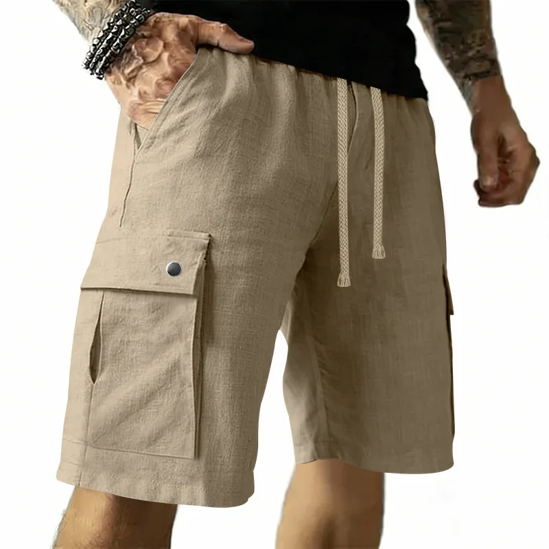 

Men's summer 200g bamboo sand tooling shorts, European size woven multi-pocket casual five-point pants