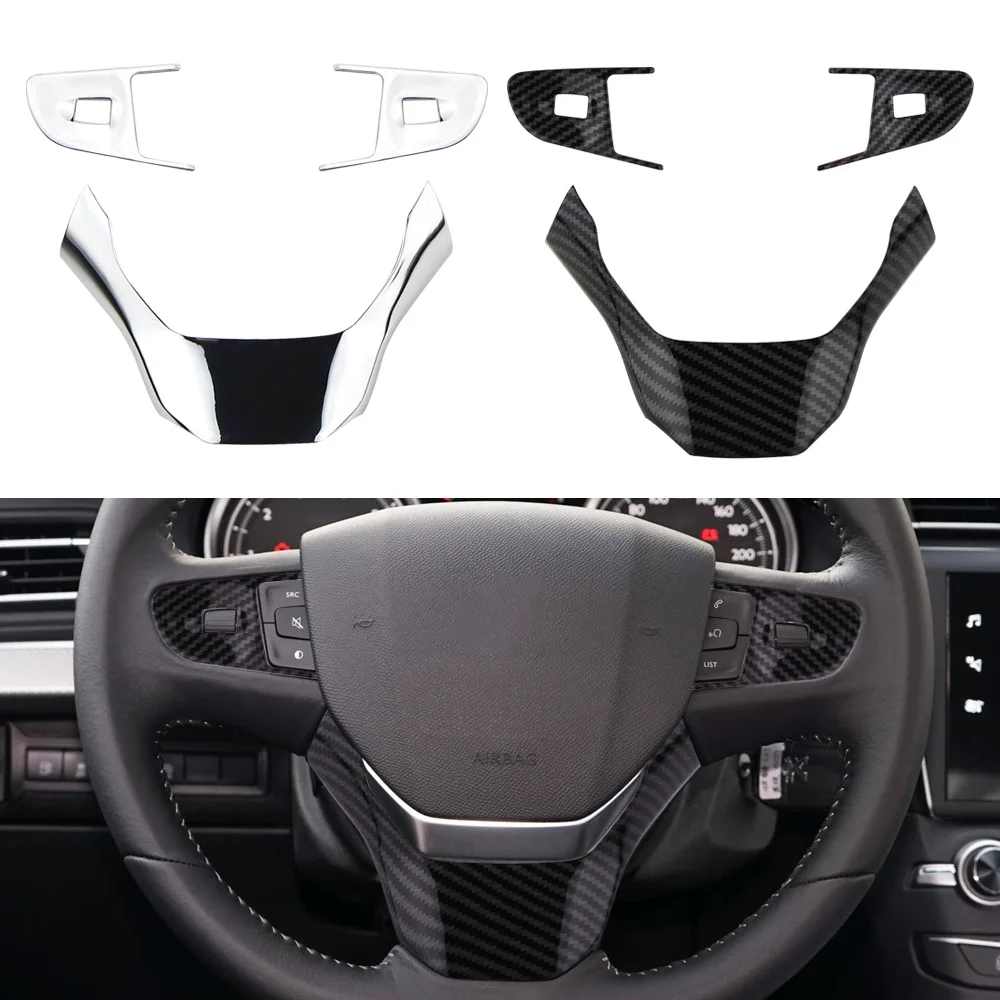 Car Inner Decorative Chrome Steering Wheel Cover Insert Trim Sequined Decoration for Peugeot 408 2014-2019