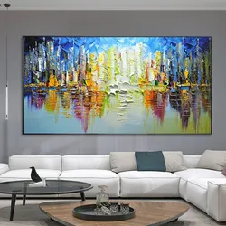 HandPainted Abstract Colorful Canvas Art  Large Textured Oil Painting for Home Wall Decor