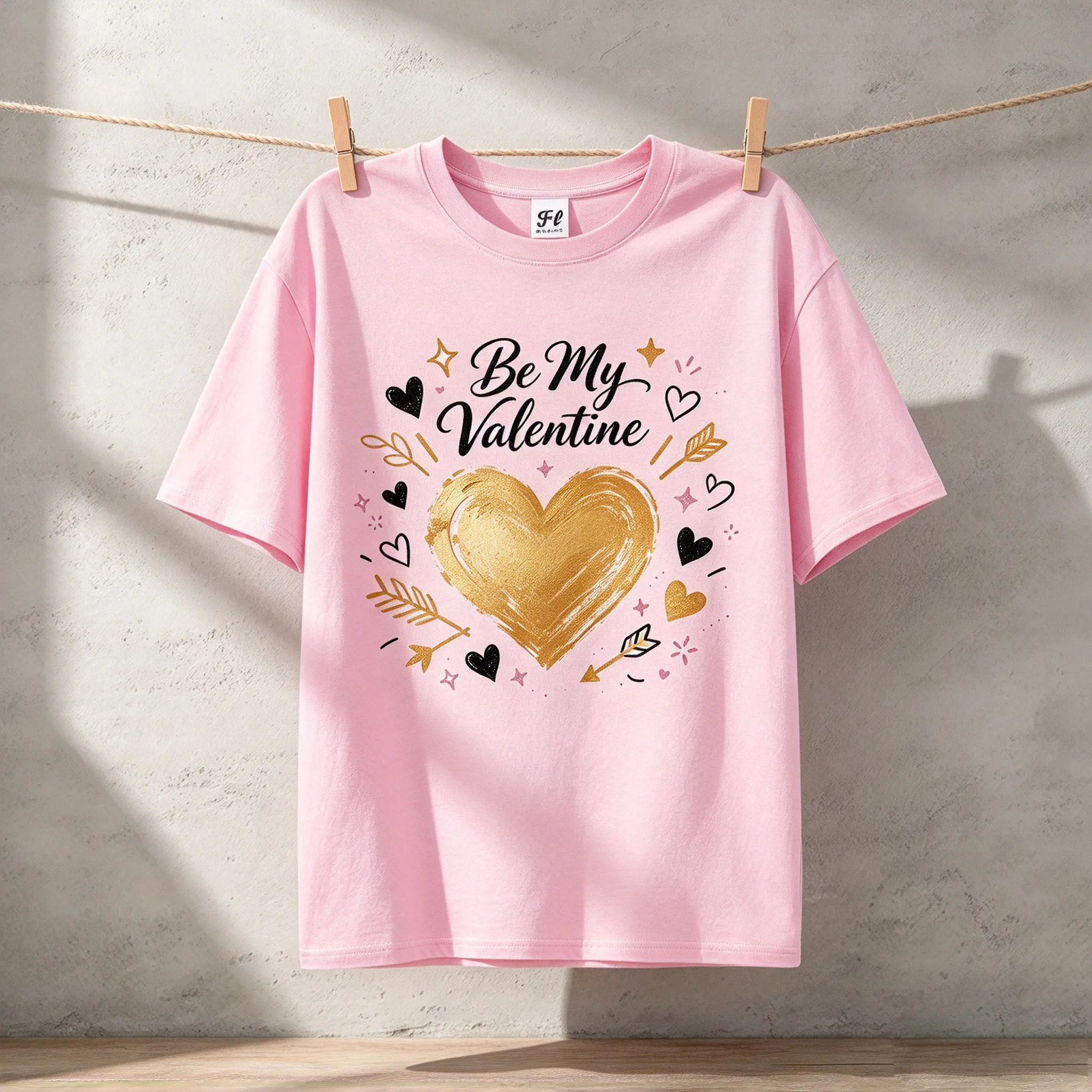 Be My Valentine Golden Heart Arrow Graphic T Shirt Women Romantic Valentines Day Short Sleeve Cute Casual Ladies Tops