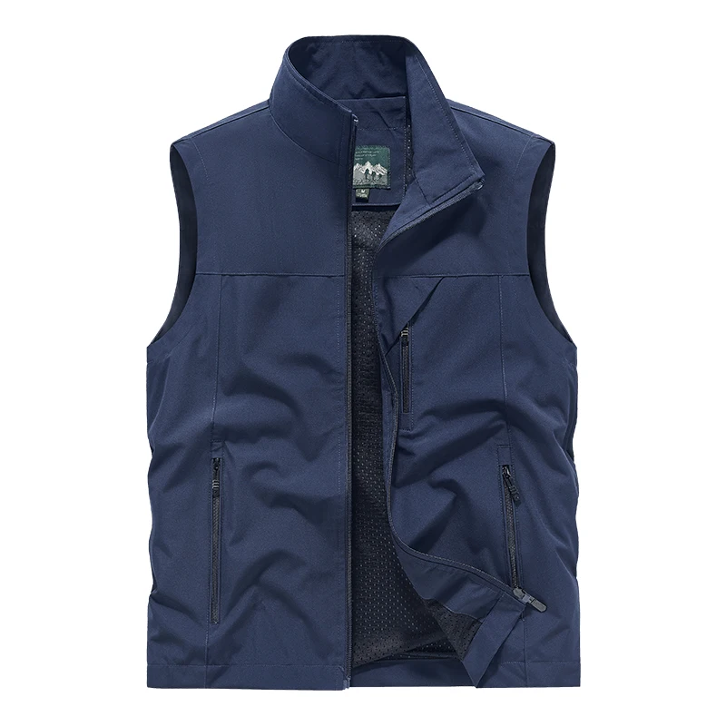 Herren Leichte Softshell-Weste Stehkragen Vollreißverschluss Mesh-Futter Reißverschlusstaschen Outdoor Freizeit Ärmellose Arbeitsweste Gilet – Detail 3