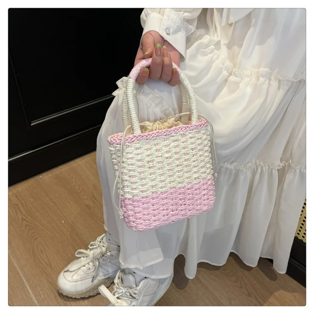 Красочная соломенная сумка для покупок, повседневная большая вместительная лоскутная полосатая сумка, летняя уличная пляжная сумка для женщин и девочек