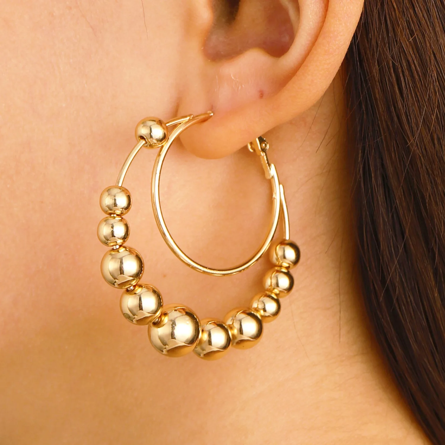 Exaggerated Fashion Beads Circle Earrings For Women Metal Earing Jewelry 2026 Trending Vintage Big Gold Color Round Earrings JN9