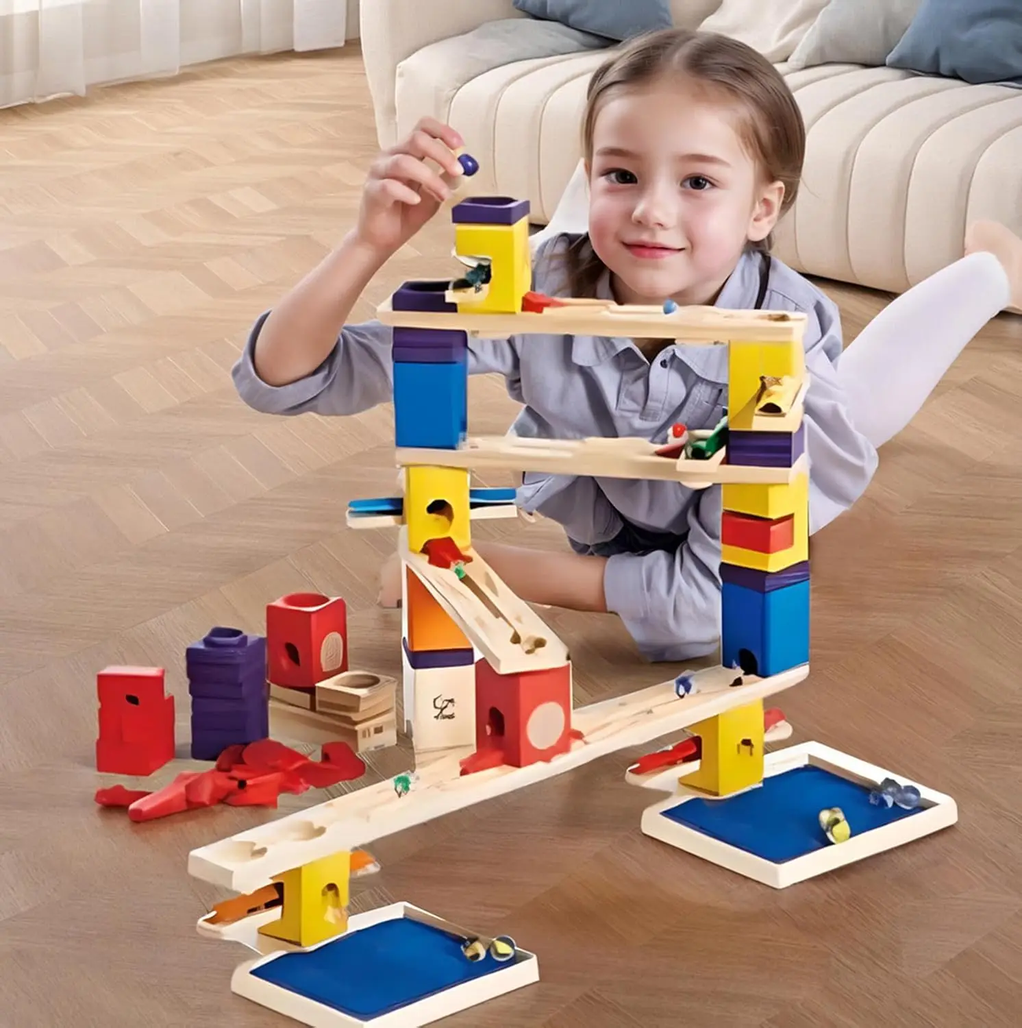 Quadrilla in legno Marble Run Music Motion Construction con istruzioni |   Giocattoli educativi di apprendimento STEM da 97 pezzi per bambini