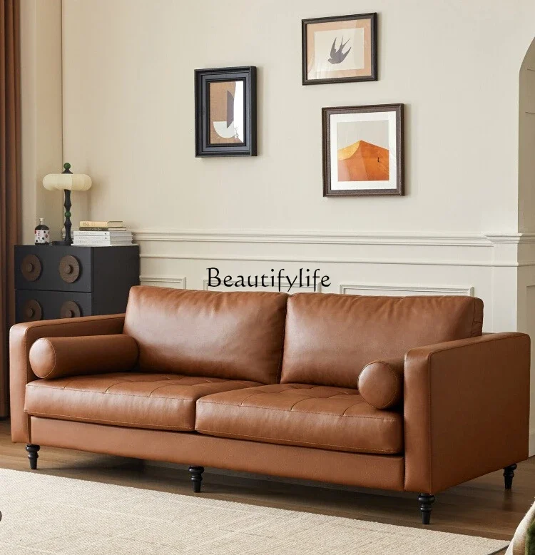 

ls 51 French retro ecological leather sofa 2 home antique multi-person straight row sofa