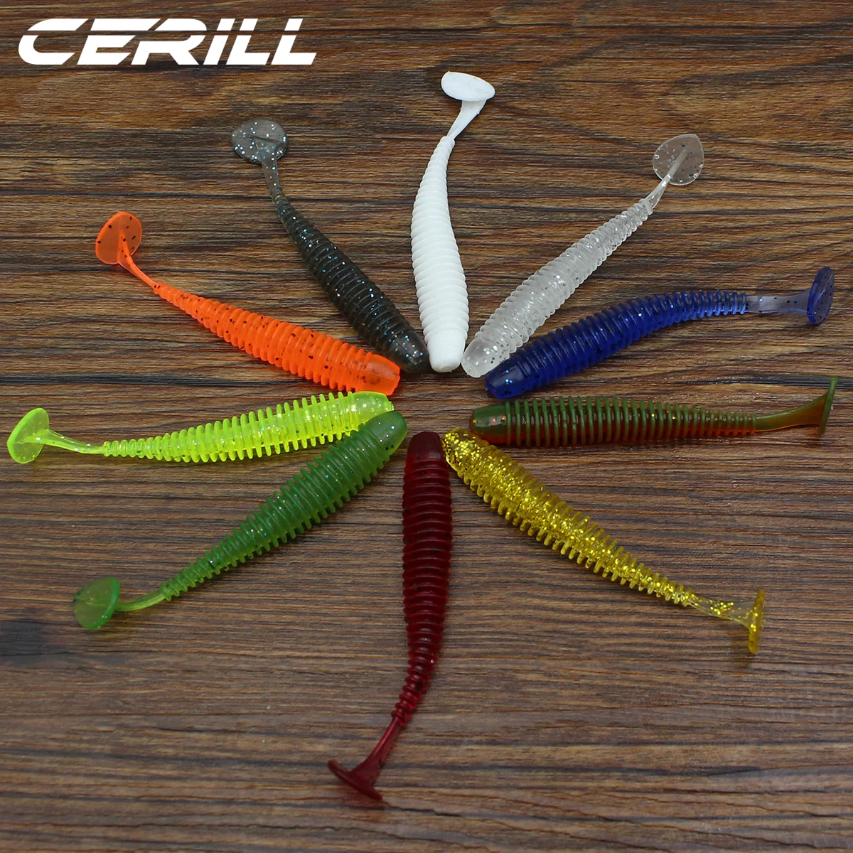 Cerill 10 PCS 6 cm 7.5 cm Silicone T Tail Worm Soft Fishing Lures Artificial Baits Bass Jigging Wobblers Swing Swimbait Tackle