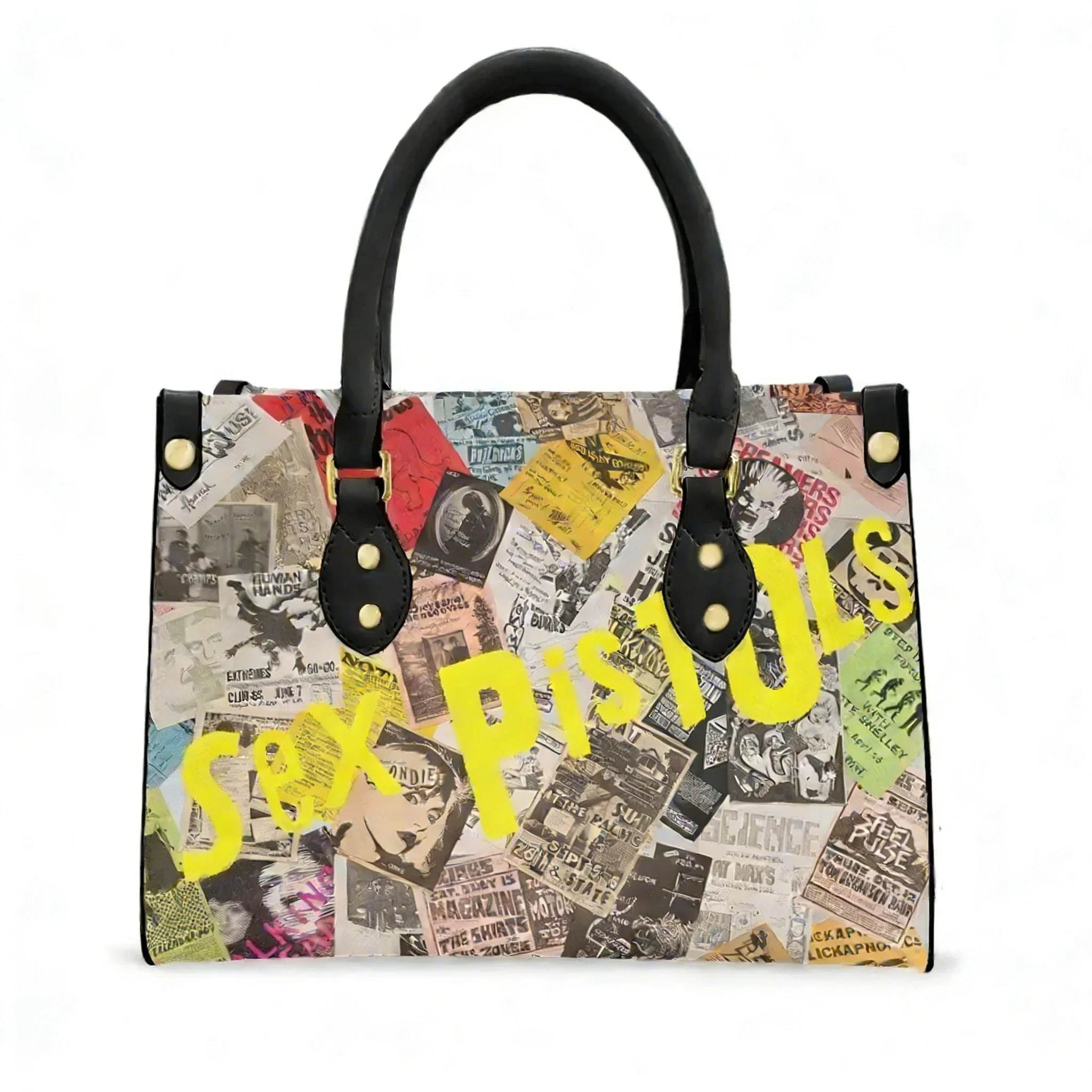 Bolso Tote de la Banda Punk Rock Sex Pistols UK, Bolso de Mano de Cuero PU con Texto e Imagen Personalizados para Mujer y Hombre, Bolsos de Regalo para Compras y Negocios