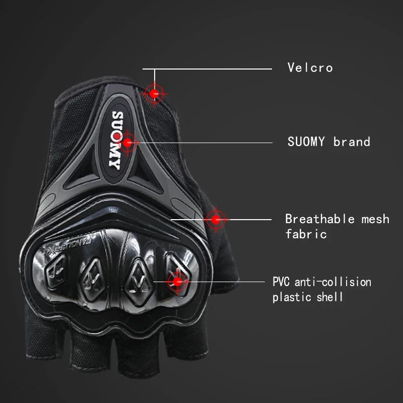 SUOMY Cycling Half-Finger Motorcycle Men's Gloves Summer Racing Riding Anti-Fall Breathable Mesh Sport Shockproof Women M/ L/ XL