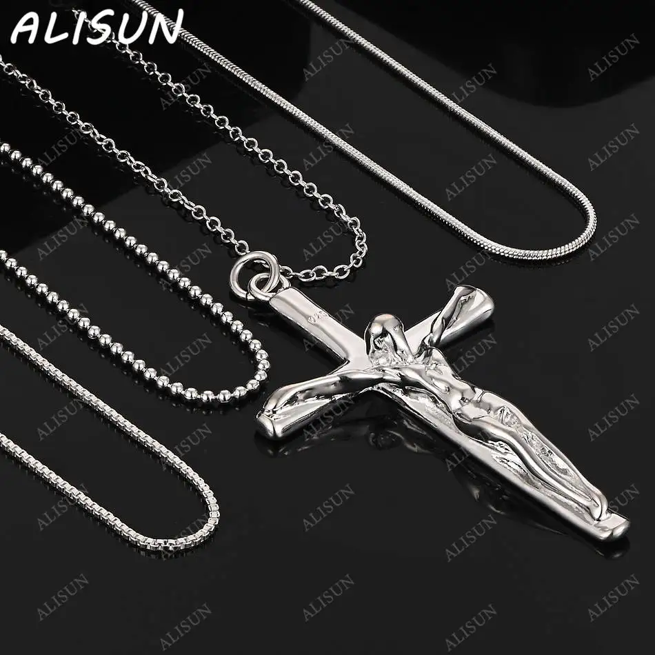 

ALISUN 40-75cm 925 Sterling Silver Cross Pendant Necklace For Men Creativity Gifts Street All-match Party And Daily Wear