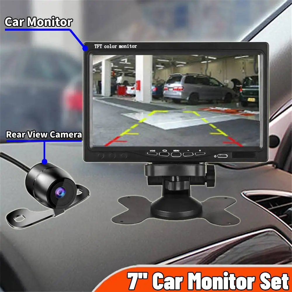 طقم كاميرا احتياطية للرؤية الخلفية مقاس 7 بوصات - مناسب للسيارات والحافلات والمقطورات والرافعات الشوكية والحصادين ودليل ركن السيارة
