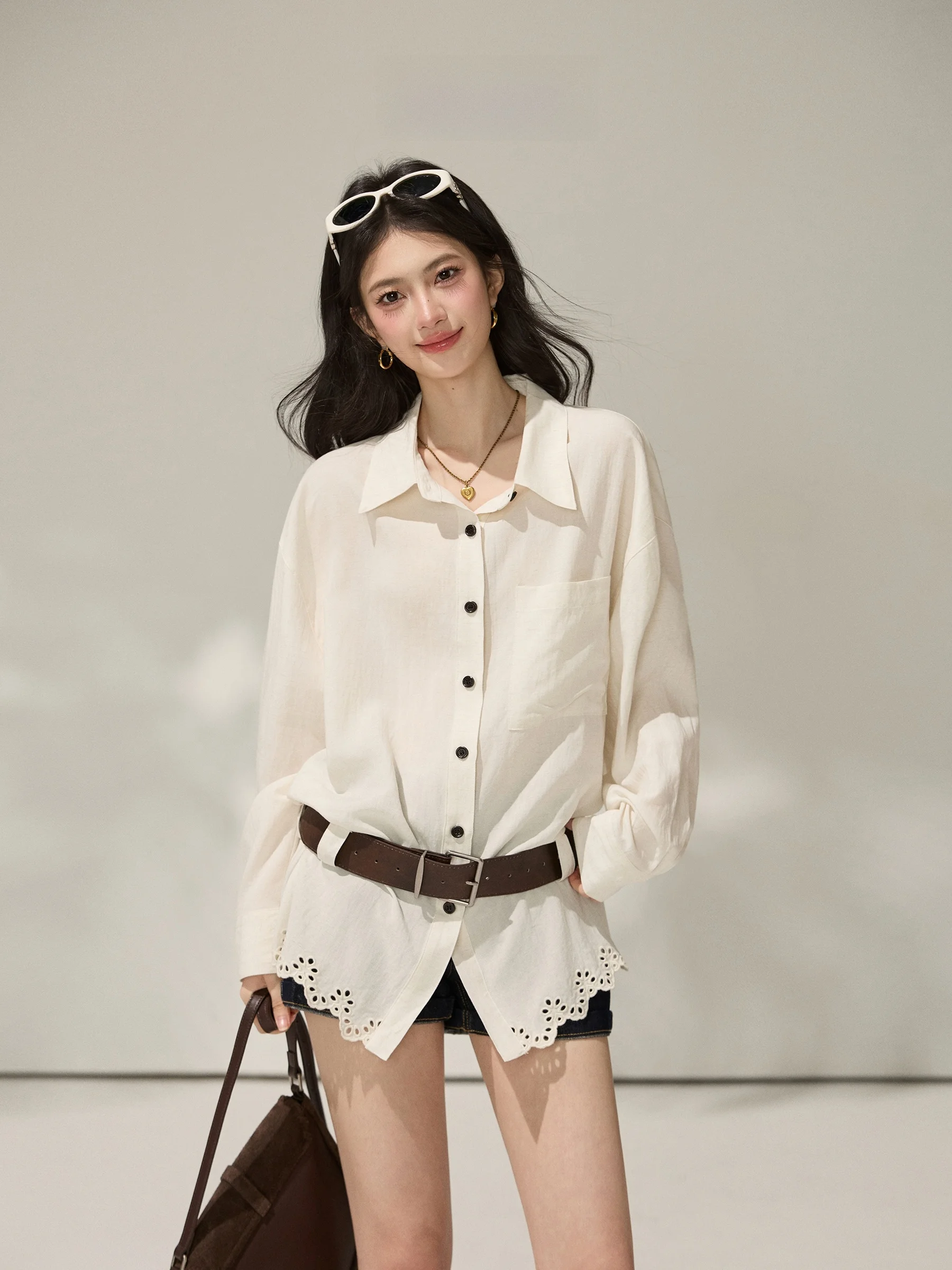 

Beautiful Loose Long Sleeve Women's Shirt Casual Style Spring Collection New 2026 Elegant Looking Gown by Wang Xue