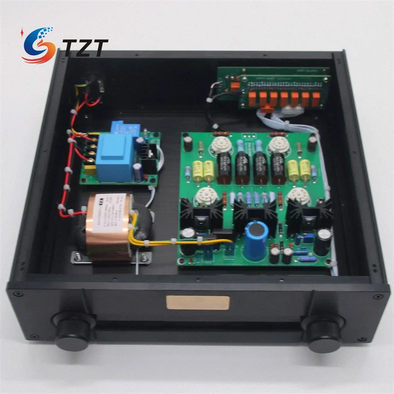 TZT PRT12A Upgraded 2-Channel Preamplifier with Imported Capacitors & Resistors (AC 115V/230V Input with/without Tubes)