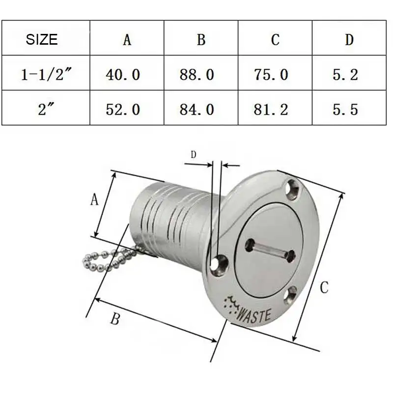 Marine Boat Hardware Deck Filler 38/50mm 316 Stainless Steel Key Cap Filler Water Waste Diesel Gas Fuel Deck Filler 1.5" and 2"
