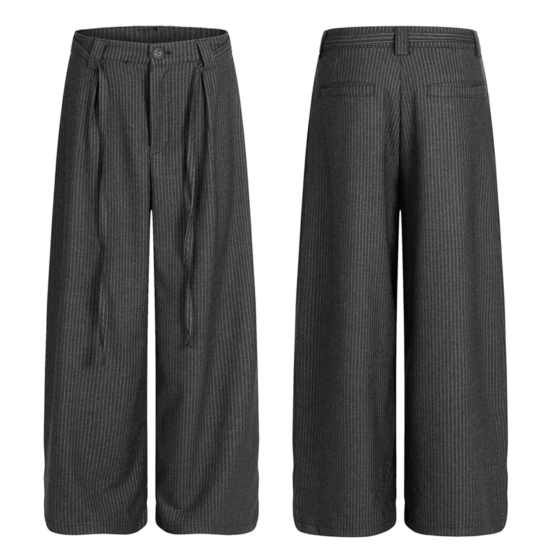 

American Retro Stripe Casual Pants Men Women Commuter Niche Fashion Drawstring Loose Wide Leg Baggy Pants Couple Trousers