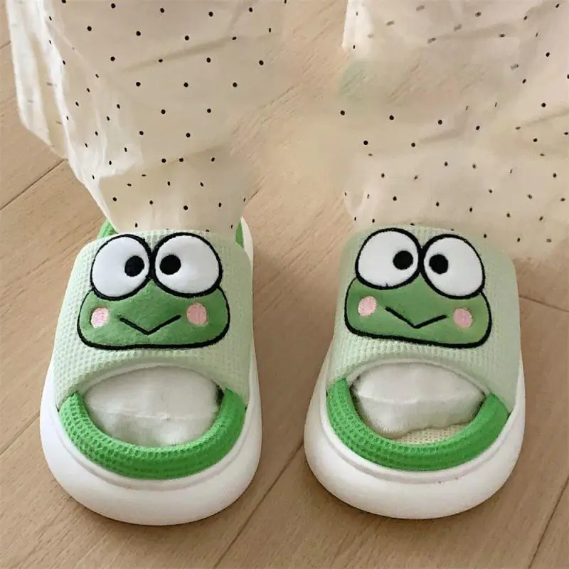 Sanrio Keroppi Mymelody Hellokitty Purin Cute Four Seasons Indoor Slippers Soft Thick Sole Sweat-Absorbing Linen Slippers Female