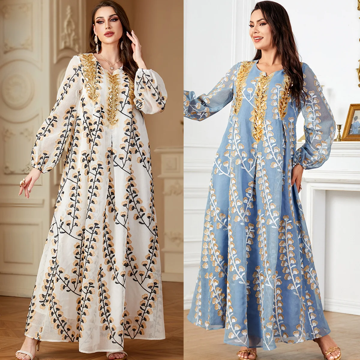 Eid pakaian wanita bordir Kaftan payet djellas gaun Muslim Turki Kaftan Dubai Abaya Ramadan Islam Jalabiya Kaftan gaun Vestidos