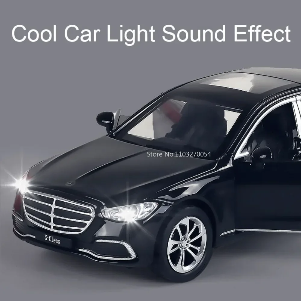 1:32 Scale Benz S400L Alloy Diecast Car Model Toy 6 Doors Opend with Sound Light Pull Back Miniature Toys Boys Collection Gifts