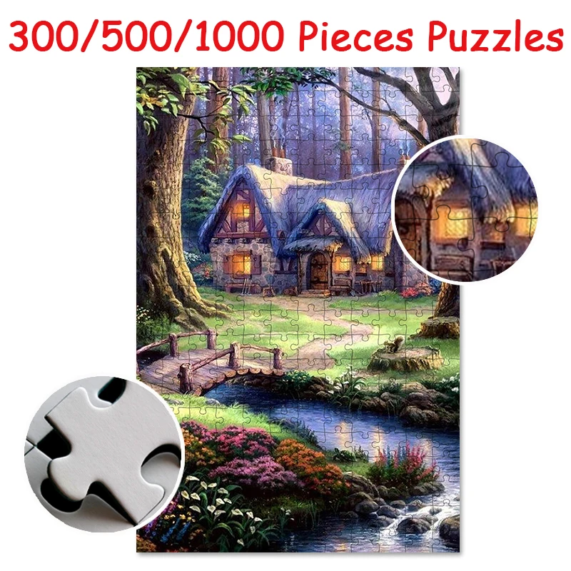 Jigsaw Puzzle Toys 300/500/1000 Pieces Wooden Puzzle Toys Disney Thatched Cottage Children's Educational Toys Adult Game Gift