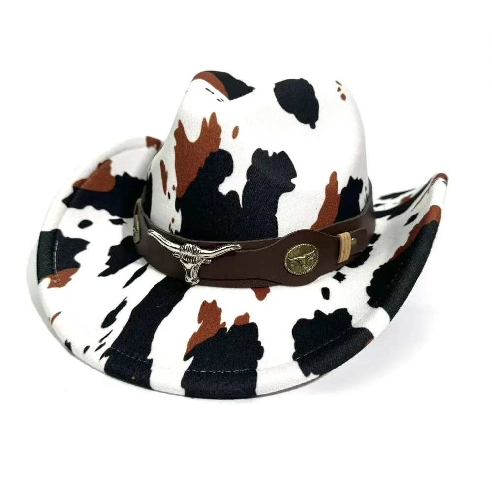 Wide Brim Cow Print Western Caps Cow Print Pattern Retro Style Wide Brim Cowgirl Hat UV Protection National Style Hat