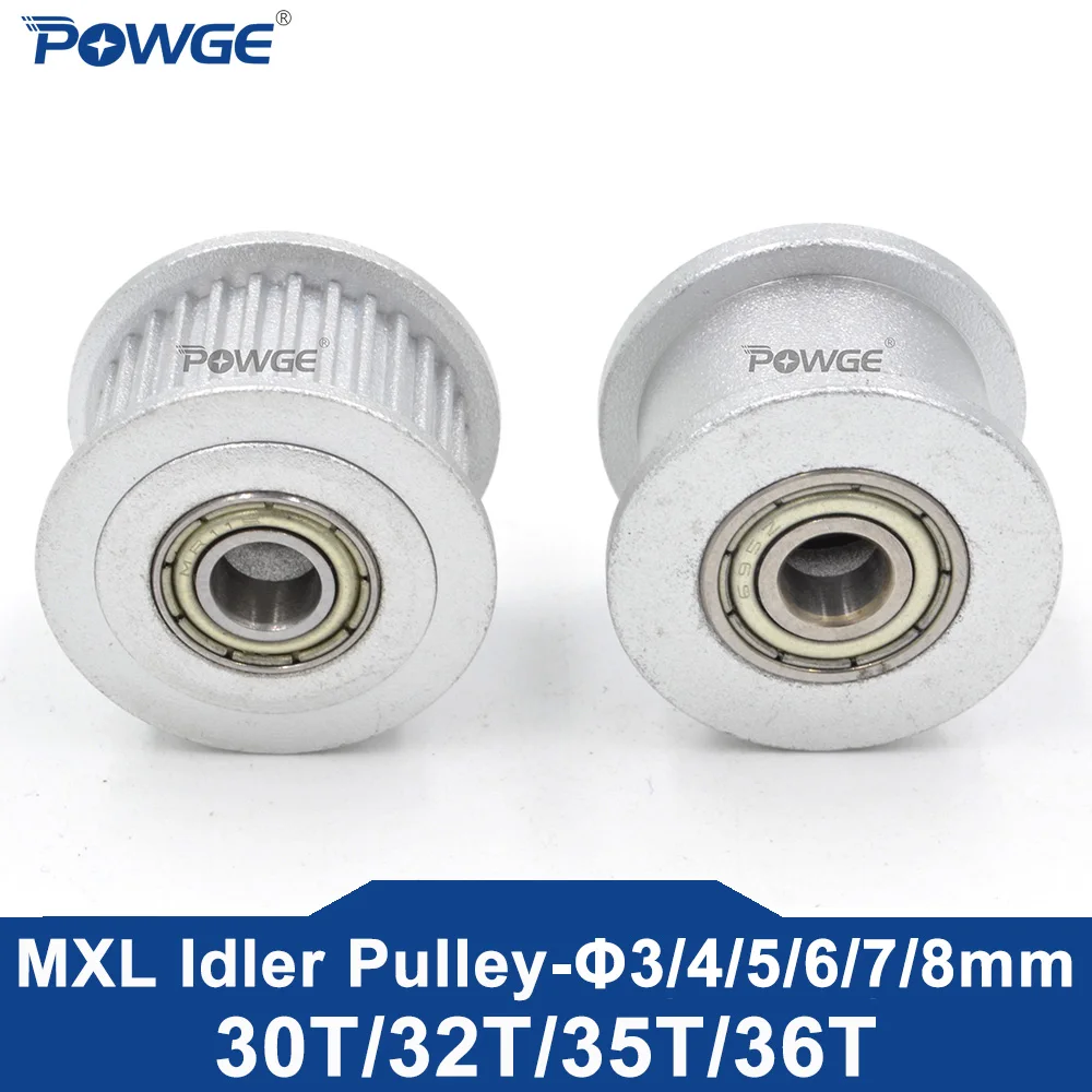 POWGE Trapezoidal 30 32 35 36 Teeth MXL Idler Timing Pulley Bearing Bore 3/4/5/6/7/8mm for Belt Width 6/10/15mm 30T 32T 35T 36T