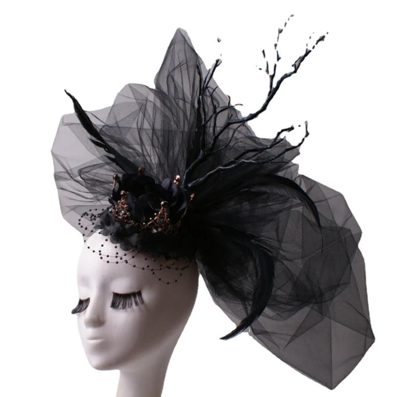 

Black Big Veil Crown Hair Ornament Photography Stage Performance Model Catwalk Headwear Photography Personality