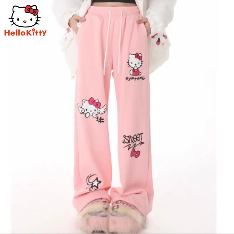 

Y2K Anime Cartoon Hellokitty Printing Tightness Straight Pants Kawaii Girly Warm Trousers Sweatpants Casual Pants Straight Pants