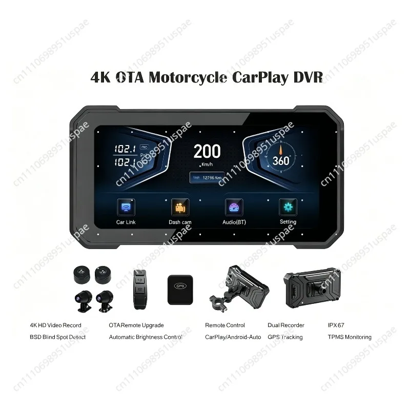 For Waterproof 6.25 Inch BSD  4K Dual Recorder OTA Motorcycle Carplay Androidauto DVR