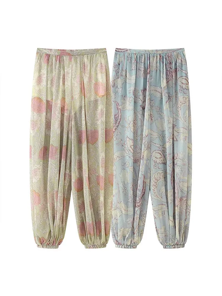Pantalones estampados con sentido del diseño de alto nivel para mujer, pantalones farol a la moda, pantalones ligeros y finos de calle para otoño 2025