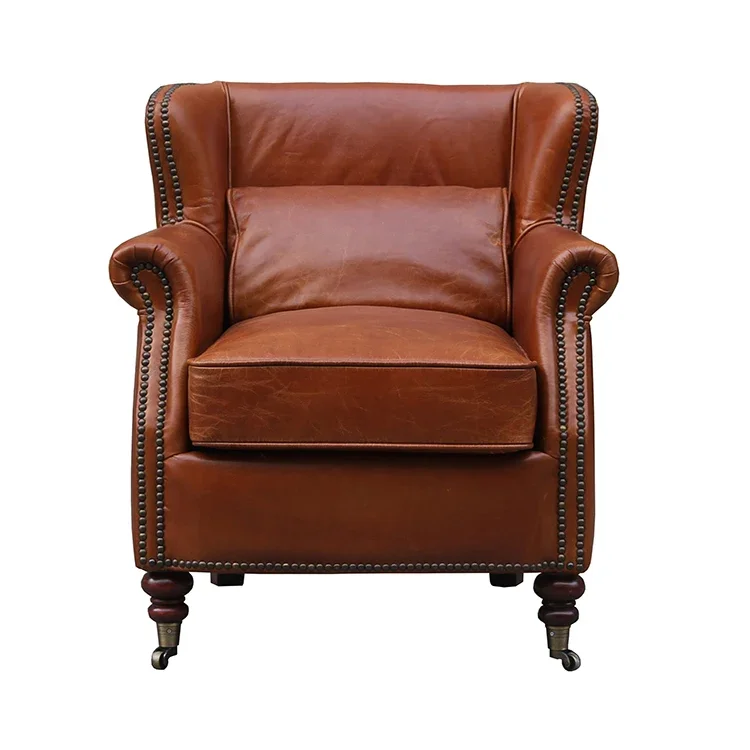 Classic Vintage Distressed Leather Armchair Single Seat Leather Chair For Cigar   Club