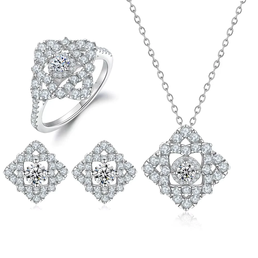 

Best Selling Elegant Women Wedding CZ Pendant Earrings Necklace Sets 925 Silver Jewelry Sets