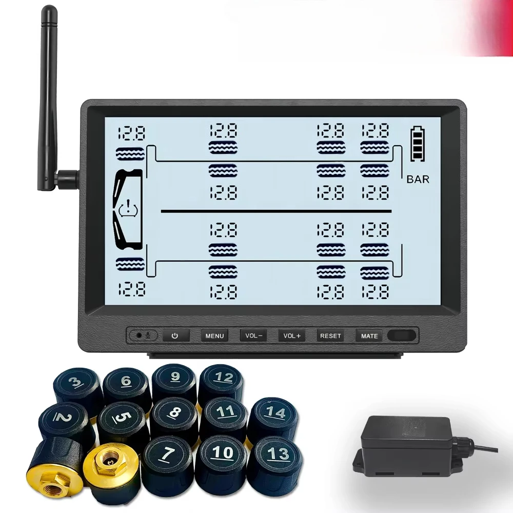 14 عجلة TPMS ضغط الإطارات العالمي للمركبات مع شحن الطاقة الشمسية مراقبة ضغط الإطارات الخارجية اللاسلكية