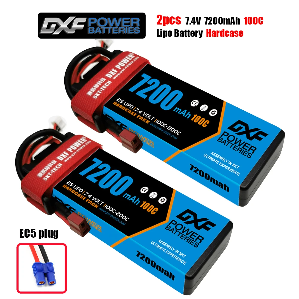 1/2PC DXF 2S Lipo Batterij 7.4V 7200mah 100C Hard Case XT60 EC5 TRX Deans XT90 voor Traxxas SCX10 Auto FPV Vliegtuig Truck RC Onderdelen