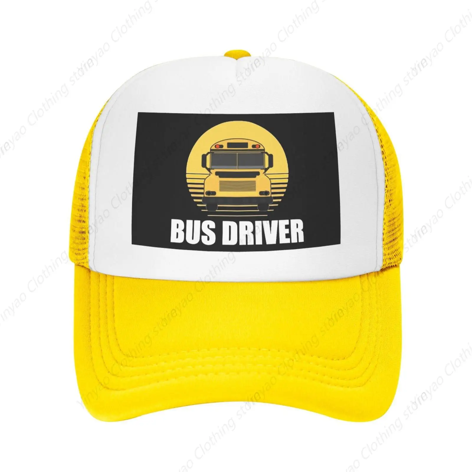 

Bus Driver Pattern Fun Mesh Hat Breathable Truck Hat Outdoor Sports Button Baseball Hat