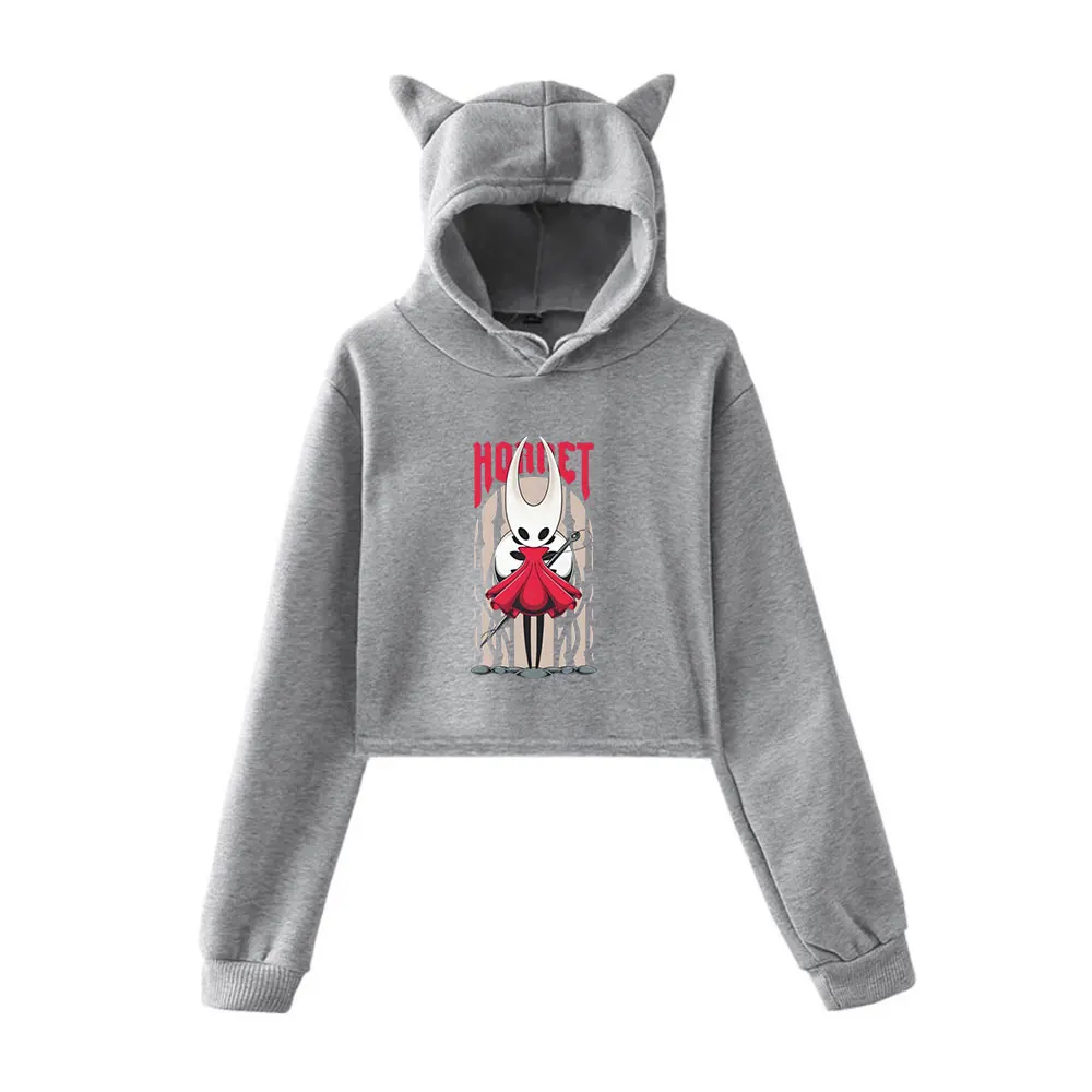 Hollow Knight Merch Vintage 90s Streetwear logo Sudadera con capucha sudaderas con capucha para niñas gato oreja Crop moda deportes Jersey