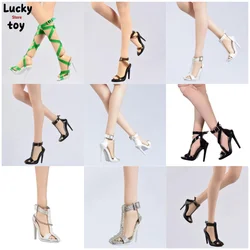 1/6 Soldier PU Lace Up High-heeled Shoes Sandals with Chain Model for 12'' Figures 32~36MM Ph Worldbox AT201 Feet