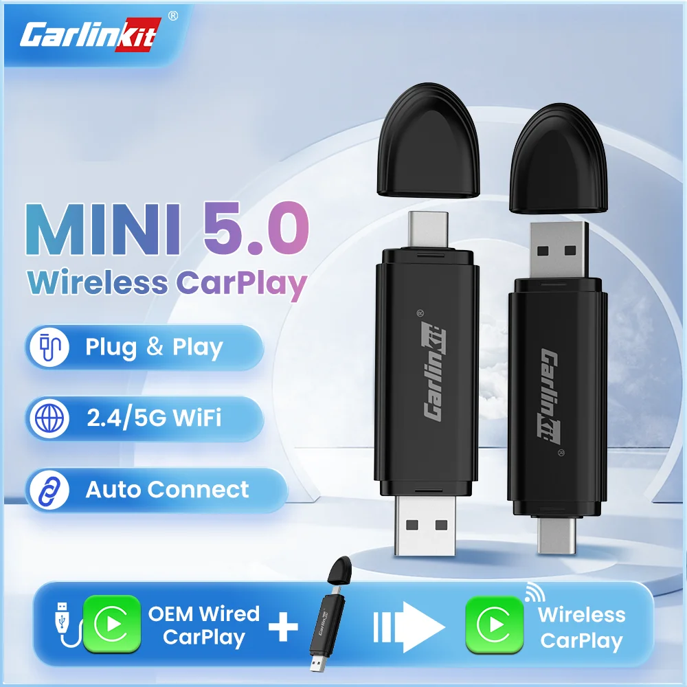 CarlinKit New MINI 5 Wireless CarPlay Box Car Play Adapter USB Dongle for OEM Car Stereo Plug and Play WiFi BT Auto Connect OTA