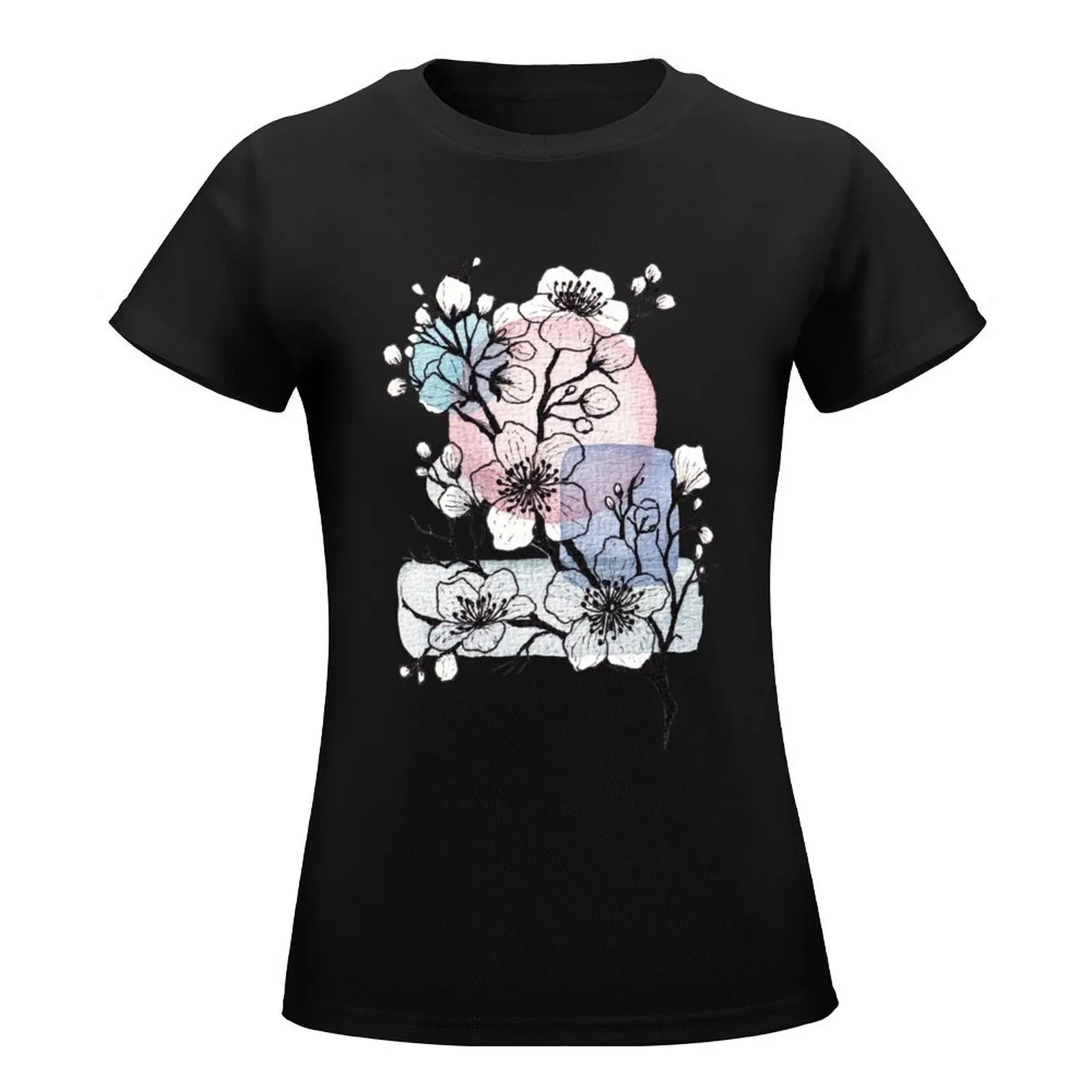 Cherry Blossom Art In Watercolor And Ink T-Shirt summer top kawaii clothes womans clothing