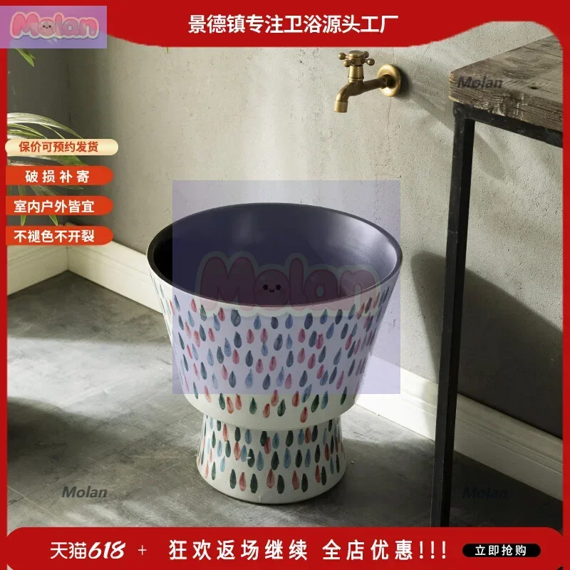 Fregona pintada a mano para balcón, fregona para patio al aire libre, tamaño pequeño, fregona comercial simple para piscina, cerámica