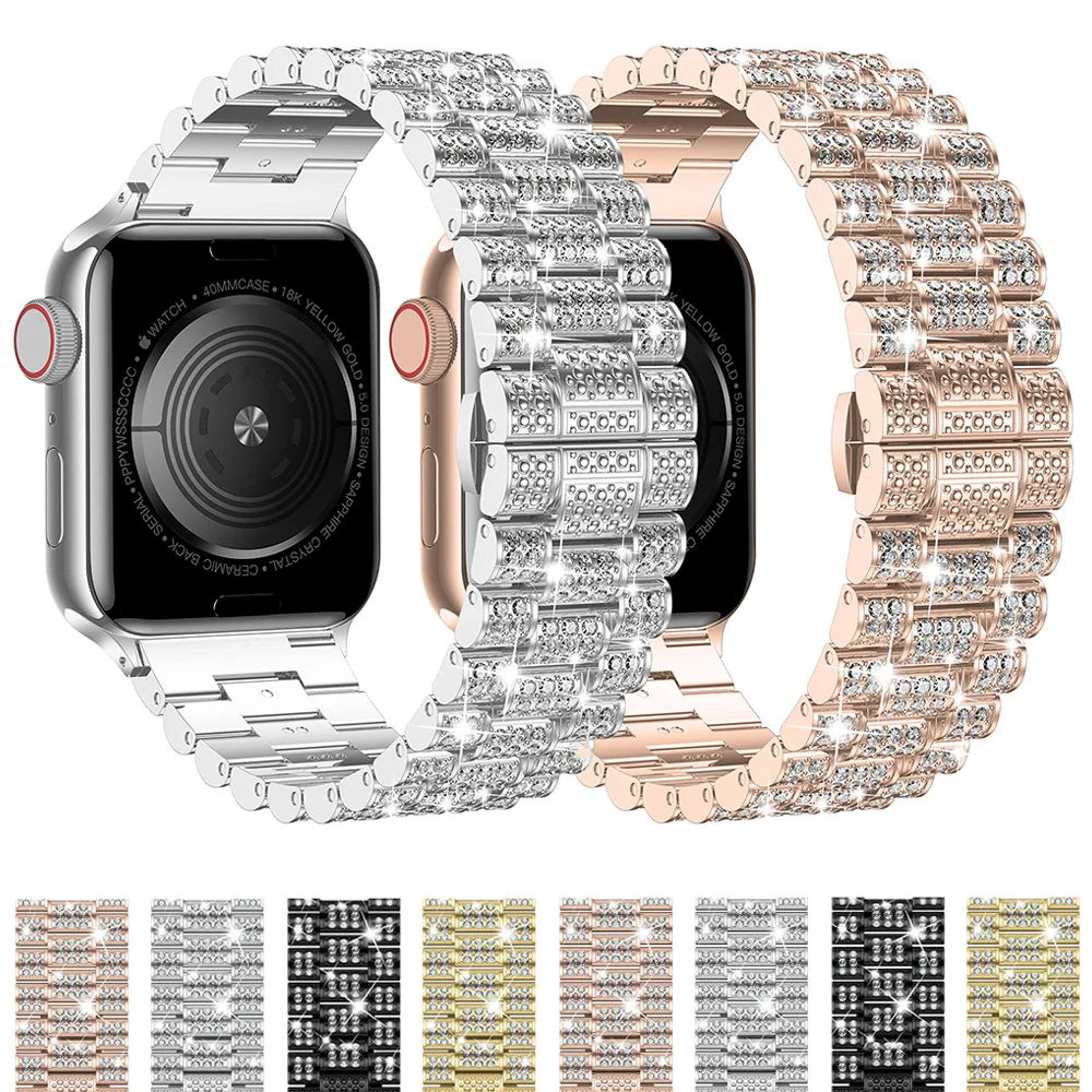 Damen Diamant armband für Apple Watch Ultra 2 Band 49mm 41mm 45mm 42mm 46mm Metall armband iwatch Serie 10 9 8 7 se x Armband