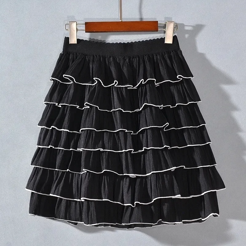 กระโปรงมินิสเกิร์ตสไตล์โลลิต้าหวานๆ สำหรับผู้หญิง กระโปรงปาร์ตี้ทรงเค้กแต่งลูกไม้หรูหรา สไตล์โกธิค Y2k พร้อมหัวเข็มขัดโลหะ