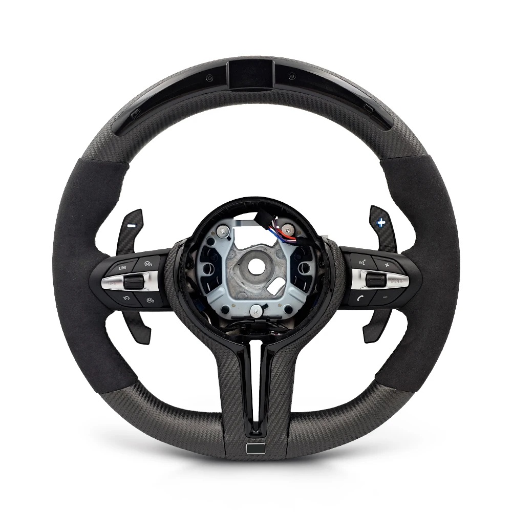 Round Bottom Dry Carbon Fiber LED Steering Wheel For F01 F07 F10 F15 F16 F20 F22 F25 F26 F30 F32 M2 F87 M3 F80 F82