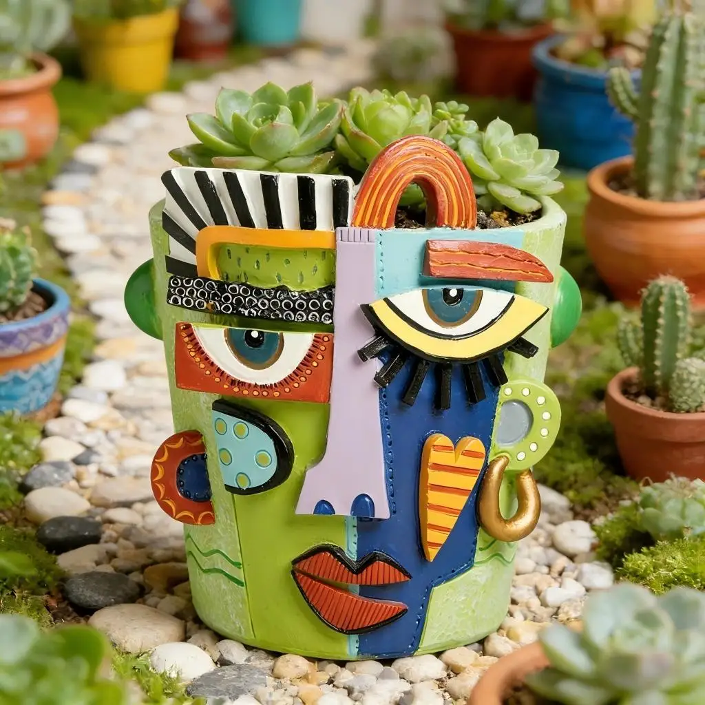 Pot de fleur de visage abstrait, jardinière décorative, Vases Picasso, support de plantes succulentes de balcon, ornement, accessoire de décoration de jardin de maison
