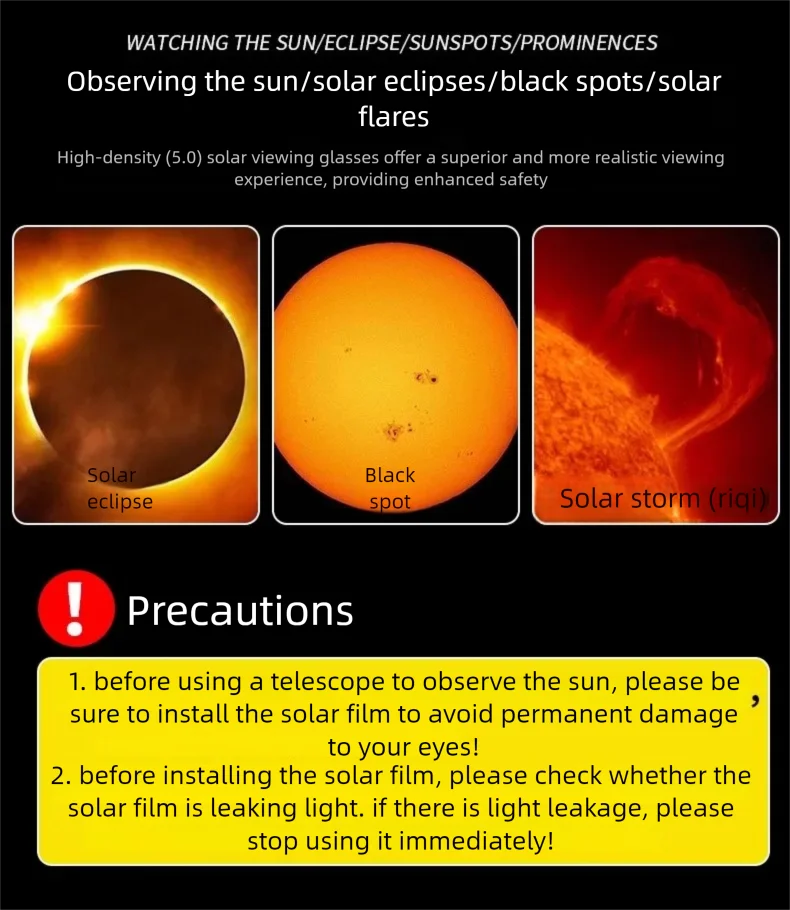 Angeleyes Sonnenfilter für Sonnenfinsternisse und Sonnenfleckenbeobachtung, kompatibel mit 80-250mm Teleskopen – Detail 2