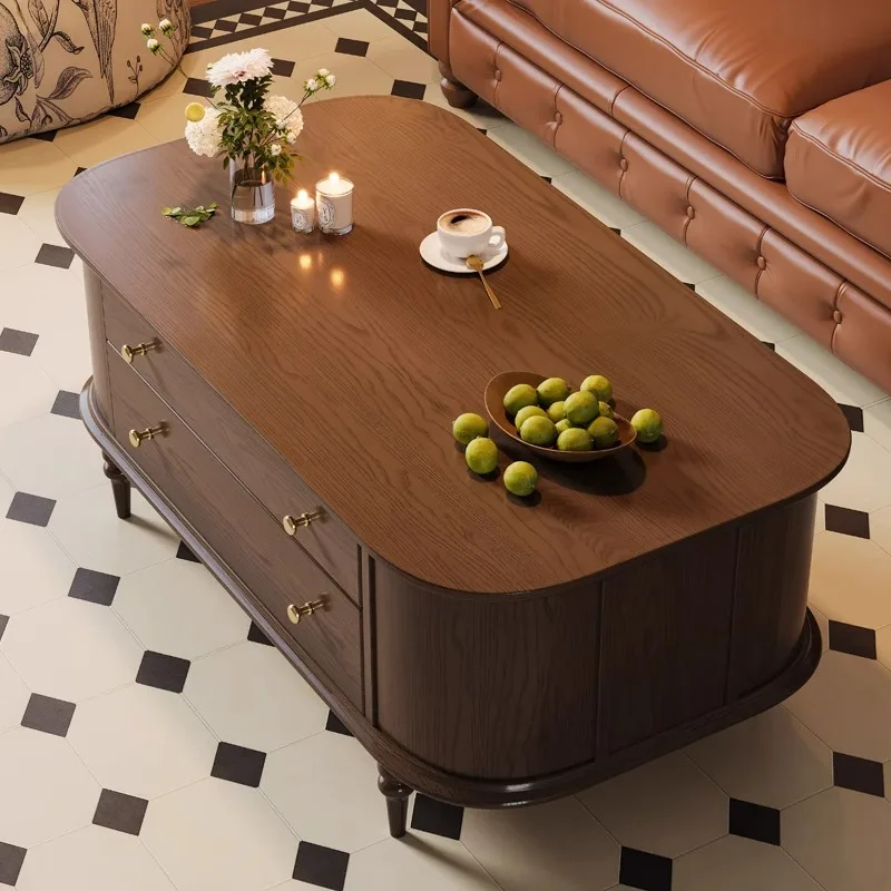 طاولة قهوة فرنسية كلاسيكية من الخشب الصلب لغرفة المعيشة، طاولة شاي صغيرة جديدة بيضاوية الشكل، طاولة حافة أريكة أمريكية من القرون الوسطى #3
